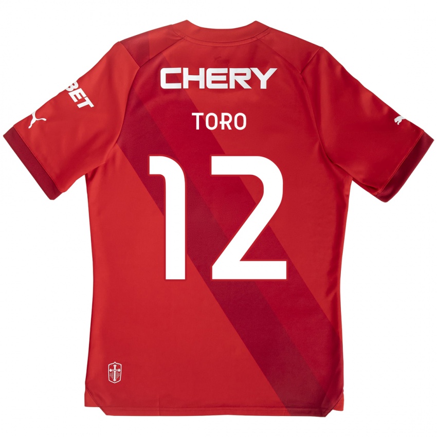 Børn Ian Toro #12 Rød Hvid Udebane Spillertrøjer 2024/25 Trøje T-Shirt