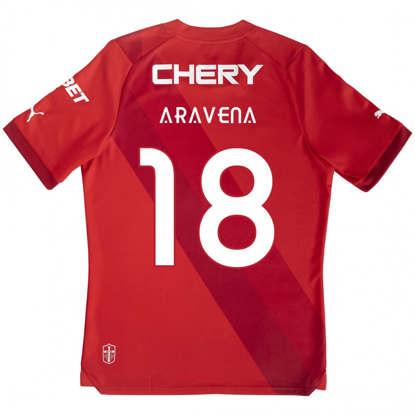 Børn Alexander Aravena #18 Rød Hvid Udebane Spillertrøjer 2024/25 Trøje T-Shirt