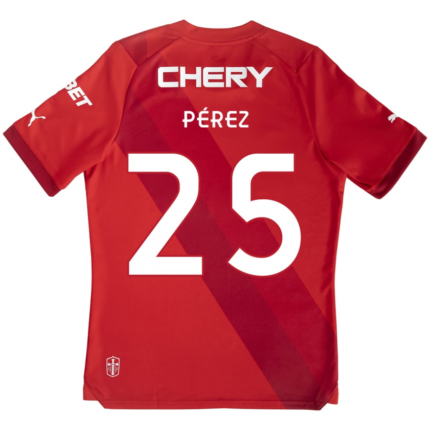 Børn Sebastián Pérez #25 Rød Hvid Udebane Spillertrøjer 2024/25 Trøje T-Shirt