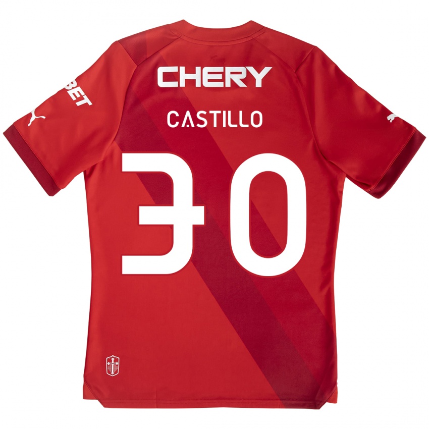 Børn Nicolas Castillo #30 Rød Hvid Udebane Spillertrøjer 2024/25 Trøje T-Shirt