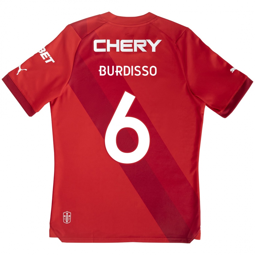 Børn Guillermo Burdisso #6 Rød Hvid Udebane Spillertrøjer 2024/25 Trøje T-Shirt