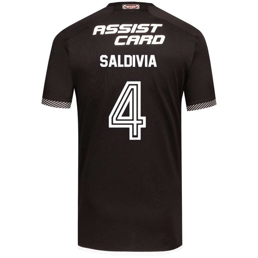 Børn Alan Saldivia #4 Sort Hvid Udebane Spillertrøjer 2024/25 Trøje T-Shirt