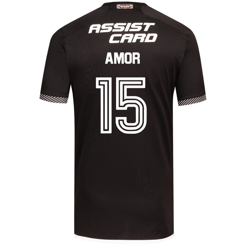 Børn Emiliano Amor #15 Sort Hvid Udebane Spillertrøjer 2024/25 Trøje T-Shirt