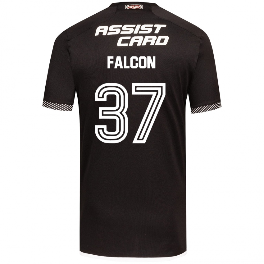 Børn Maximiliano Falcón #37 Sort Hvid Udebane Spillertrøjer 2024/25 Trøje T-Shirt