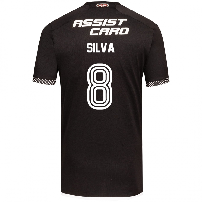 Børn Bastián Silva #8 Sort Hvid Udebane Spillertrøjer 2024/25 Trøje T-Shirt