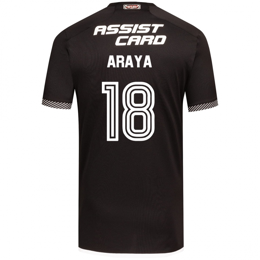 Børn Benjamín Araya #18 Sort Hvid Udebane Spillertrøjer 2024/25 Trøje T-Shirt