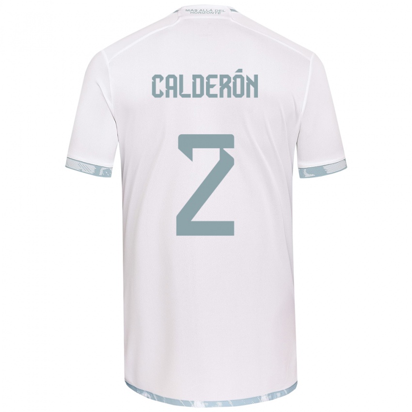 Børn Franco Calderón #2 Hvid Grå Udebane Spillertrøjer 2024/25 Trøje T-Shirt