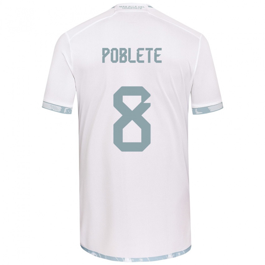 Børn Israel Poblete #8 Hvid Grå Udebane Spillertrøjer 2024/25 Trøje T-Shirt