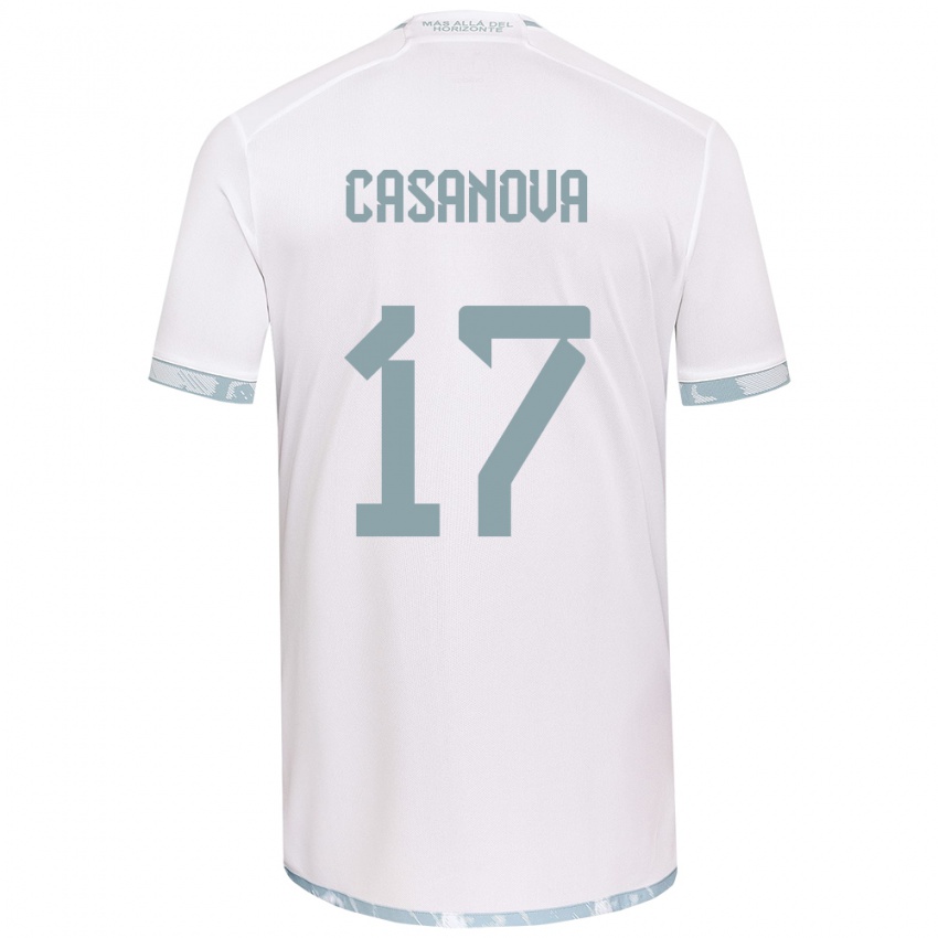 Børn Luis Casanova #17 Hvid Grå Udebane Spillertrøjer 2024/25 Trøje T-Shirt