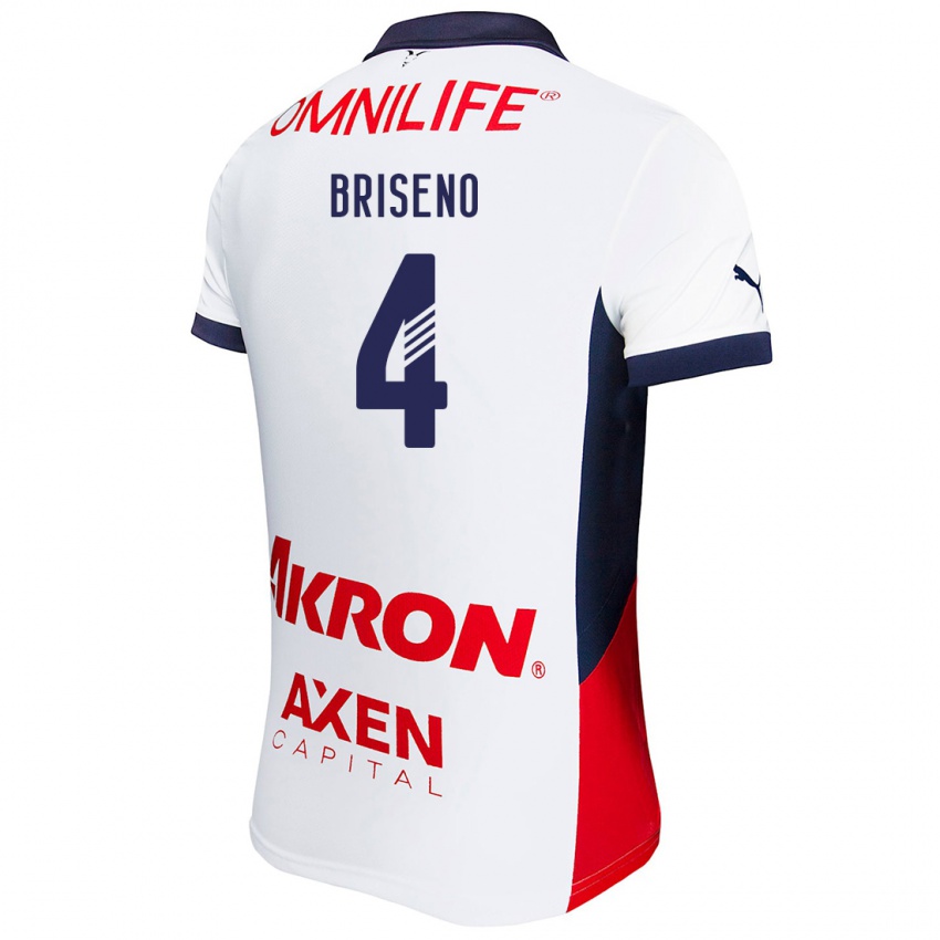 Børn Antonio Briseño #4 Hvid Rød Blå Udebane Spillertrøjer 2024/25 Trøje T-Shirt