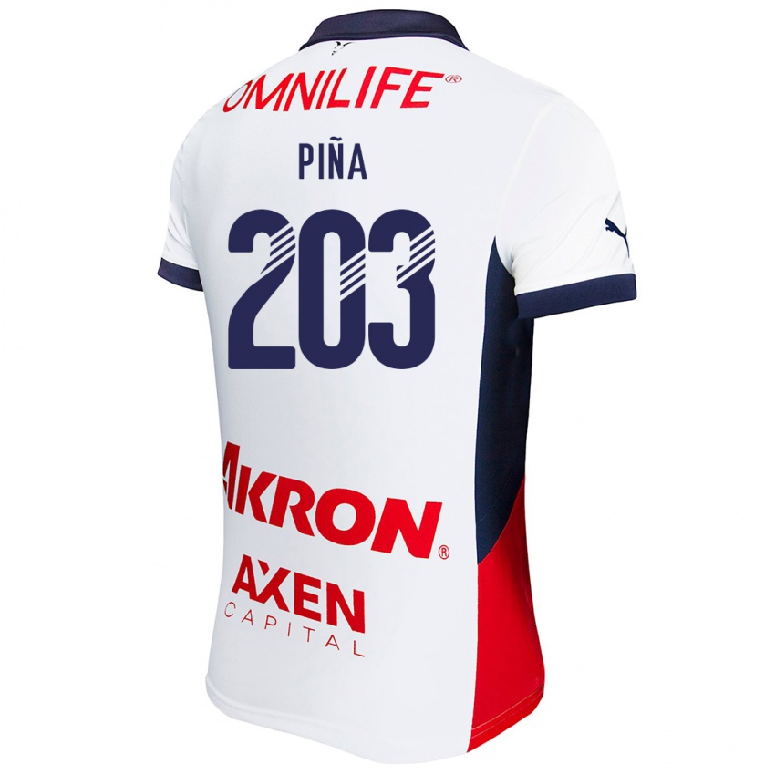 Børn Fernando Piña #203 Hvid Rød Blå Udebane Spillertrøjer 2024/25 Trøje T-Shirt