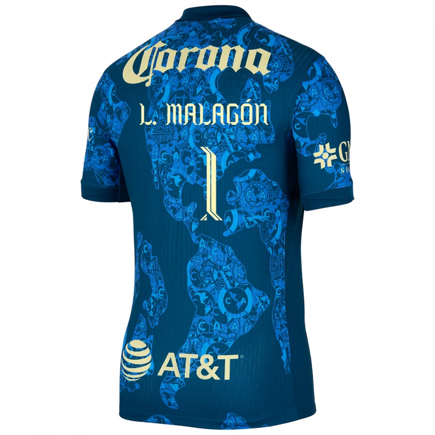 Børn Luis Malagón #1 Blå Gul Udebane Spillertrøjer 2024/25 Trøje T-Shirt