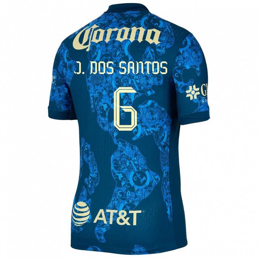 Børn Jonathan Dos Santos #6 Blå Gul Udebane Spillertrøjer 2024/25 Trøje T-Shirt