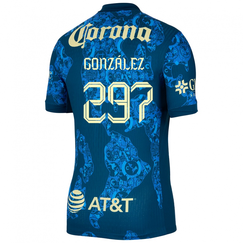 Børn Océlotl González #297 Blå Gul Udebane Spillertrøjer 2024/25 Trøje T-Shirt