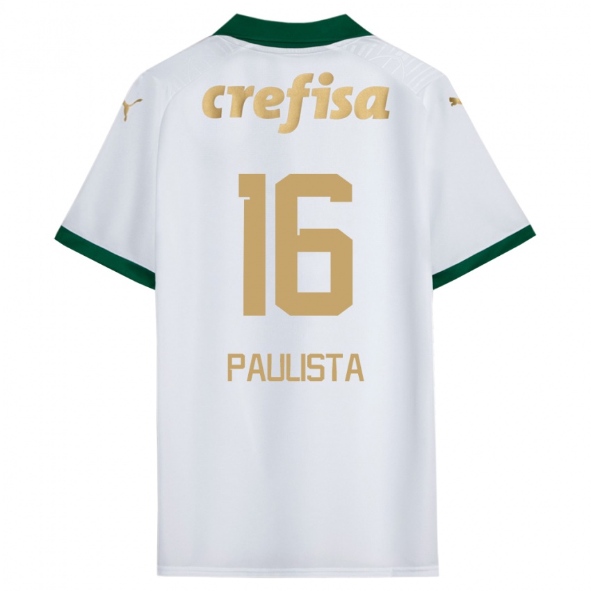 Børn Caio Paulista #16 Hvid Grøn Udebane Spillertrøjer 2024/25 Trøje T-Shirt