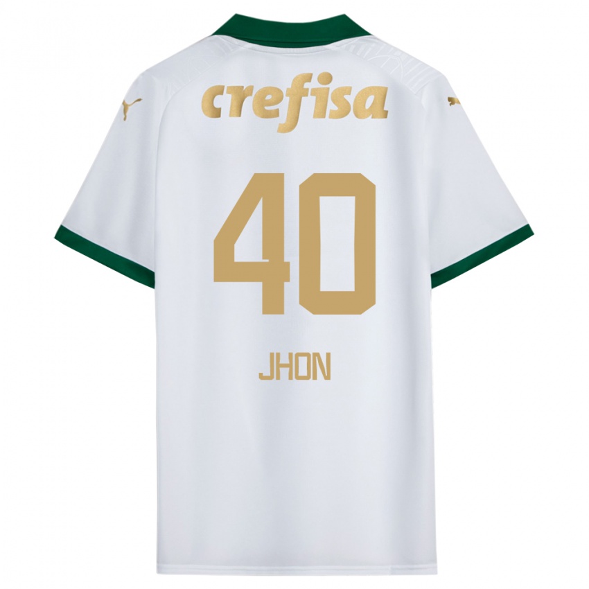 Børn Jhon Jhon #40 Hvid Grøn Udebane Spillertrøjer 2024/25 Trøje T-Shirt