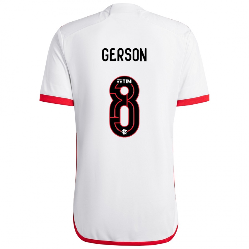 Børn Gerson #8 Hvid Rød Udebane Spillertrøjer 2024/25 Trøje T-Shirt