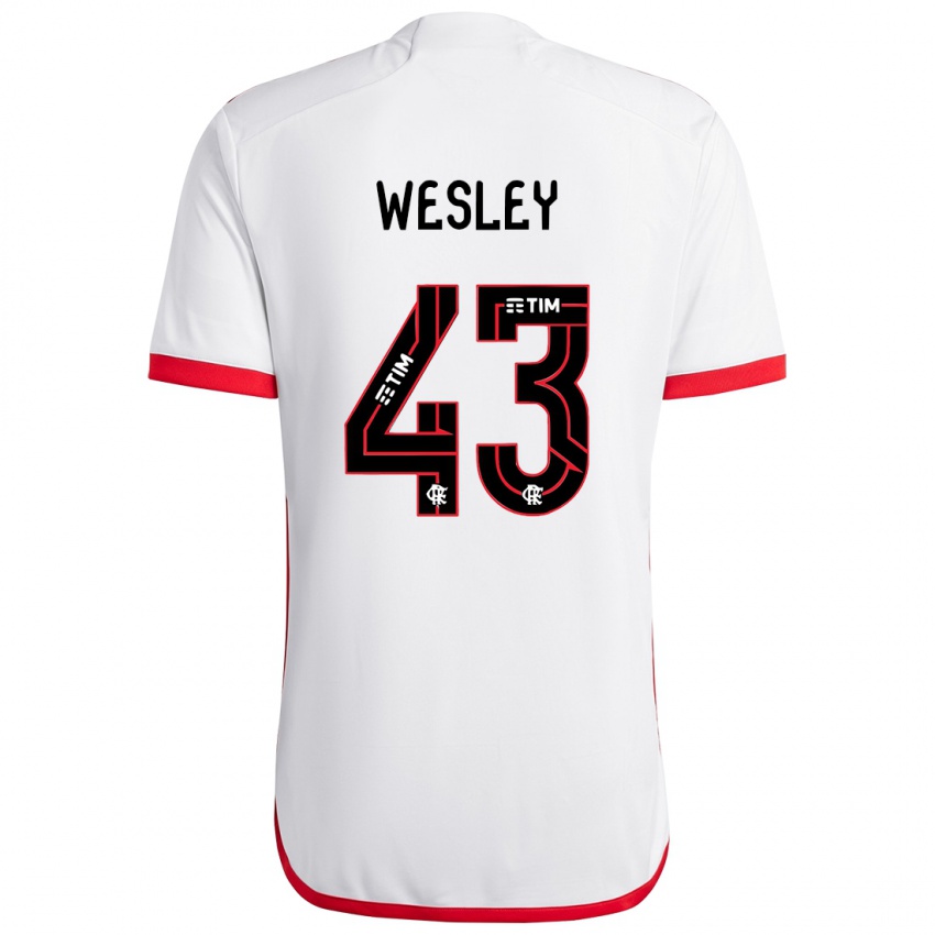 Børn Wesley #43 Hvid Rød Udebane Spillertrøjer 2024/25 Trøje T-Shirt