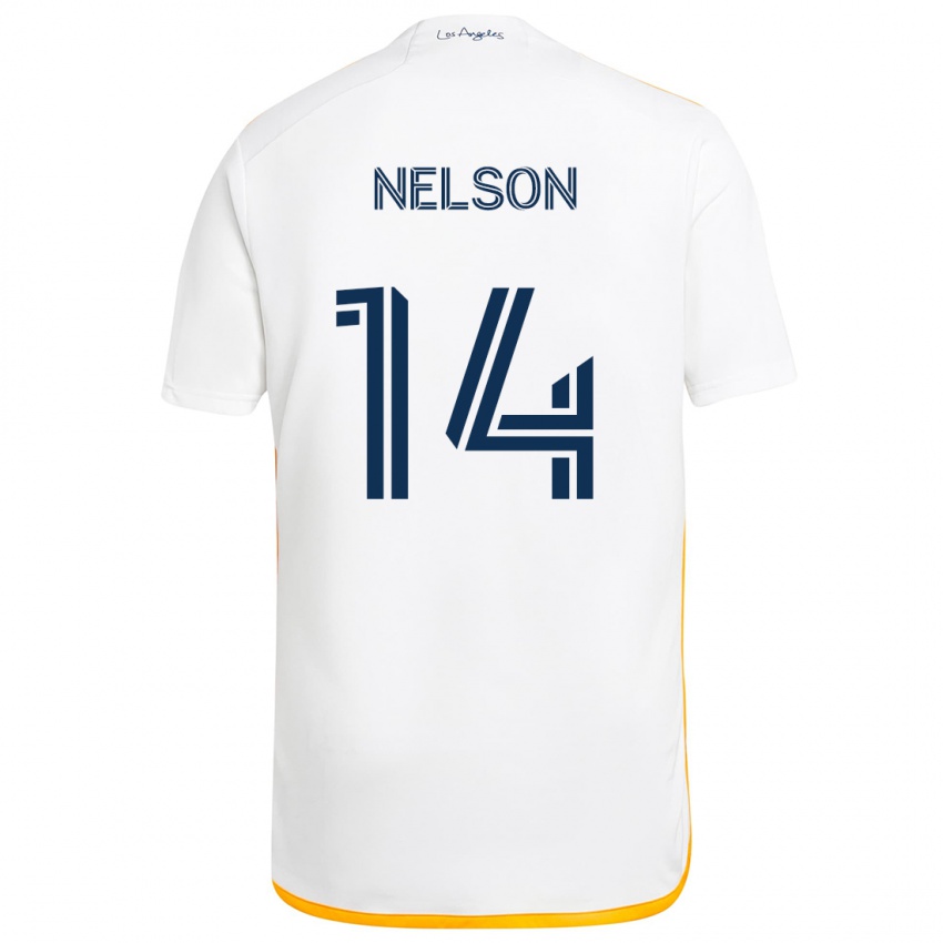 Mænd John Nelson #14 Hvid Gul Hjemmebane Spillertrøjer 2024/25 Trøje T-Shirt