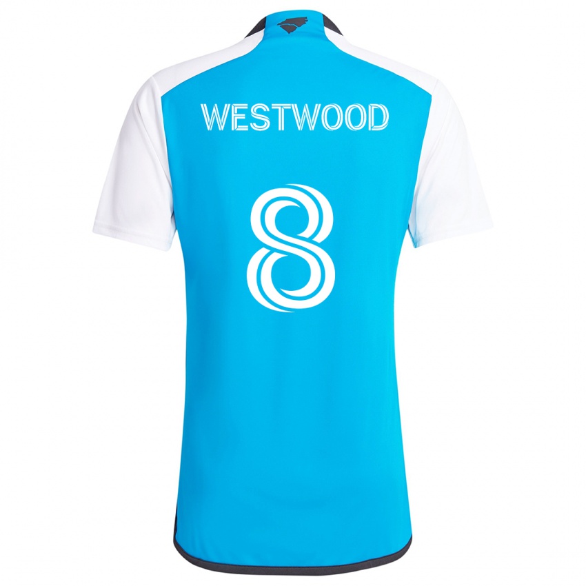 Mænd Ashley Westwood #8 Blå Hvid Hjemmebane Spillertrøjer 2024/25 Trøje T-Shirt