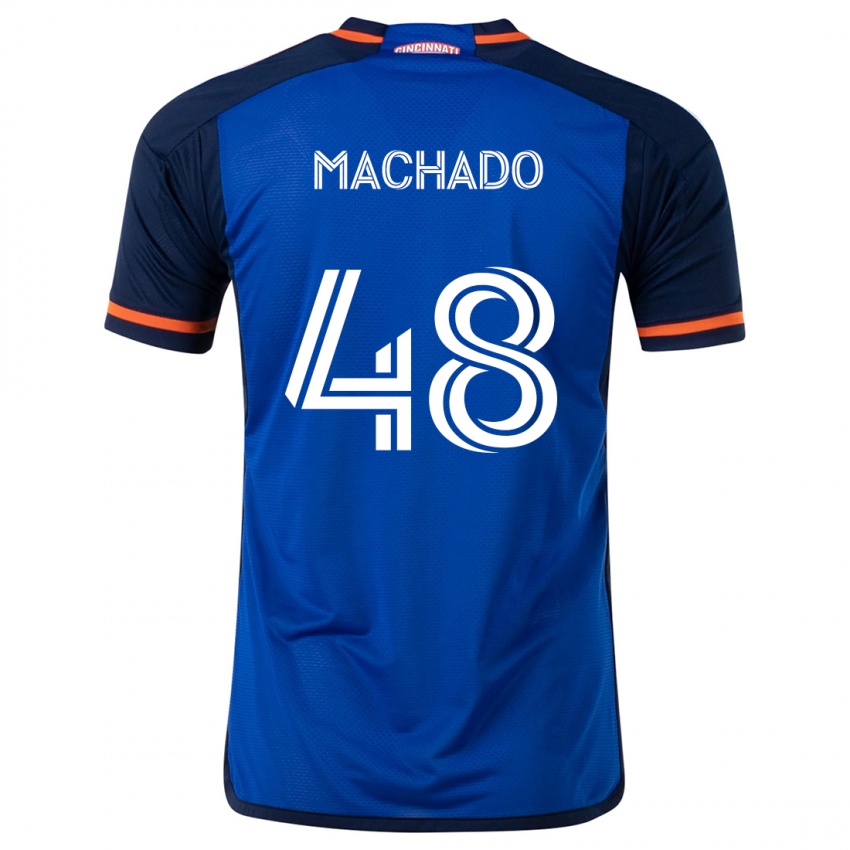 Mænd Juan Machado #48 Blå Hvid Hjemmebane Spillertrøjer 2024/25 Trøje T-Shirt