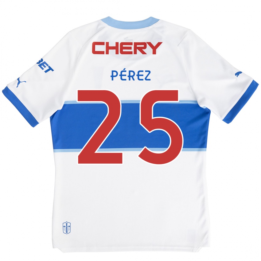 Mænd Sebastián Pérez #25 Hvid Blå Hjemmebane Spillertrøjer 2024/25 Trøje T-Shirt