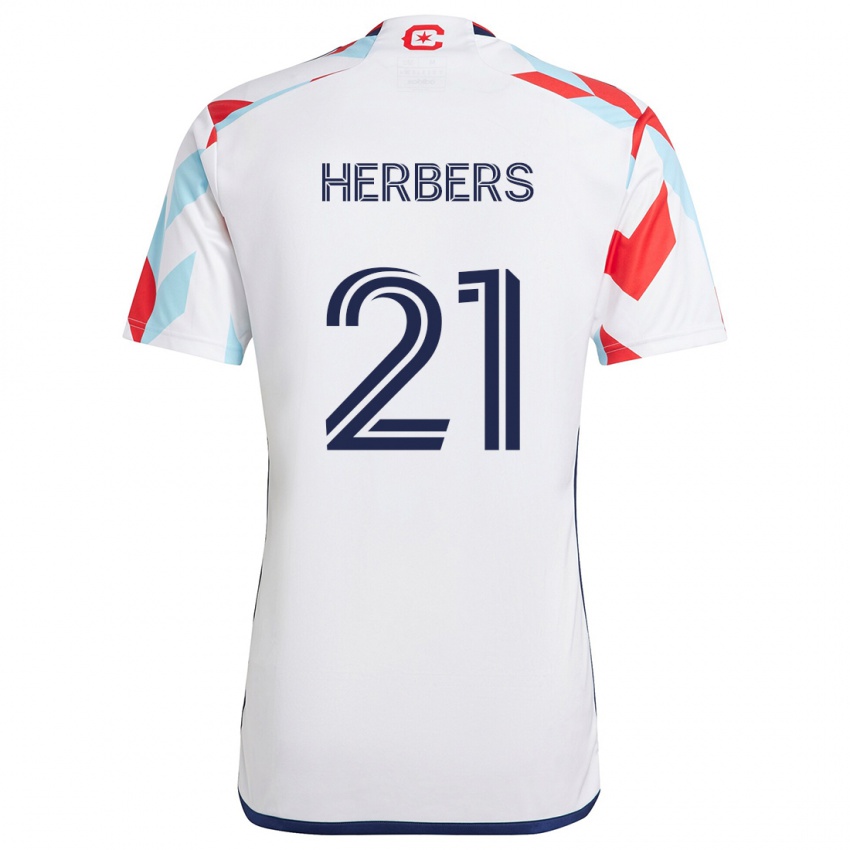 Mænd Fabian Herbers #21 Hvid Rød Blå Udebane Spillertrøjer 2024/25 Trøje T-Shirt