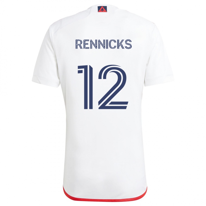 Mænd Justin Rennicks #12 Hvid Rød Udebane Spillertrøjer 2024/25 Trøje T-Shirt