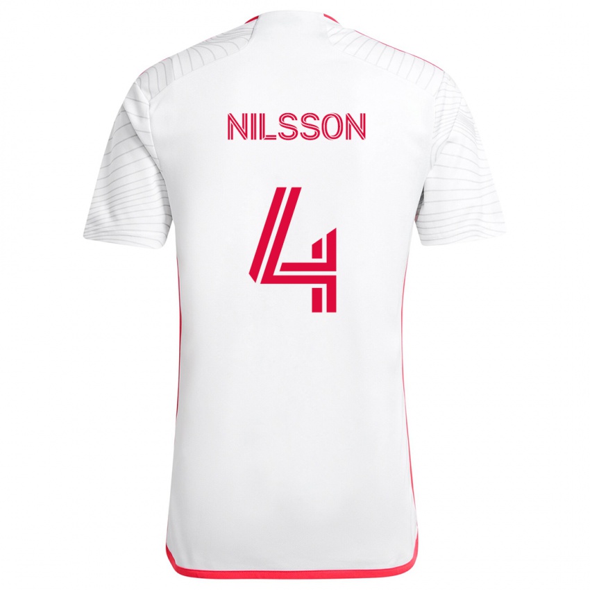 Mænd Joakim Nilsson #4 Hvid Rød Udebane Spillertrøjer 2024/25 Trøje T-Shirt