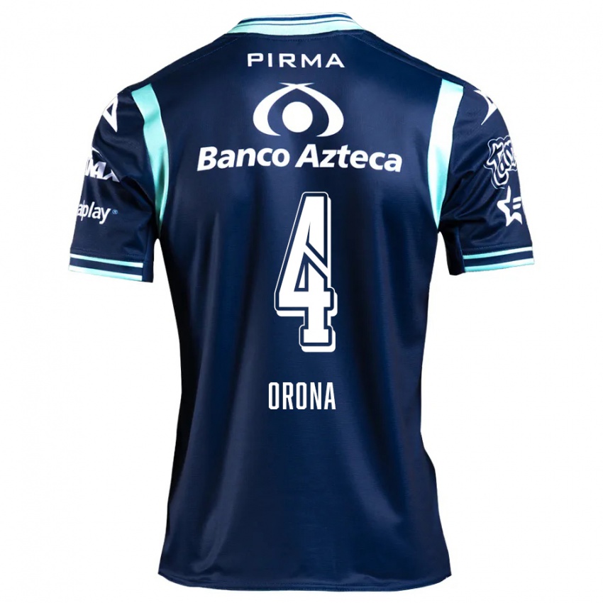 Mænd Efraín Orona #4 Marine Blå Udebane Spillertrøjer 2024/25 Trøje T-Shirt