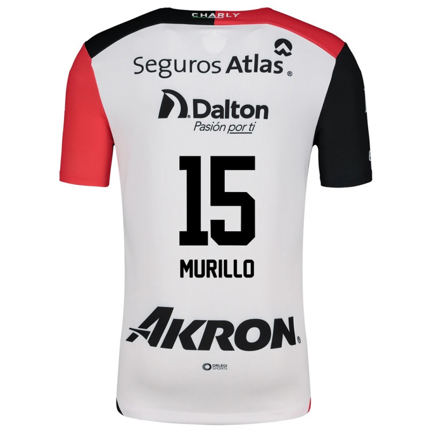 Mænd Jhon Murillo #15 Hvid Rød Sort Udebane Spillertrøjer 2024/25 Trøje T-Shirt