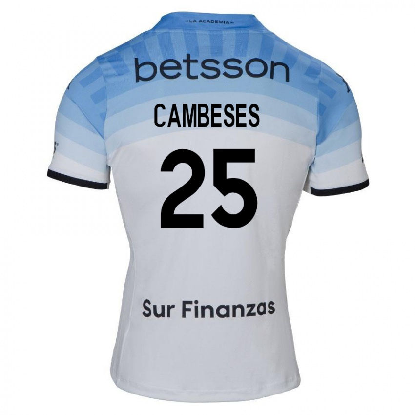 Mænd Facundo Cambeses #25 Hvid Blå Sort Udebane Spillertrøjer 2024/25 Trøje T-Shirt