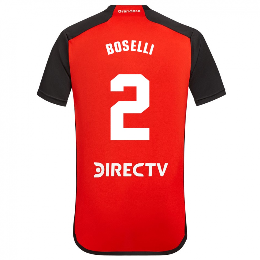 Mænd Sebastián Boselli #2 Rød Sort Hvid Udebane Spillertrøjer 2024/25 Trøje T-Shirt