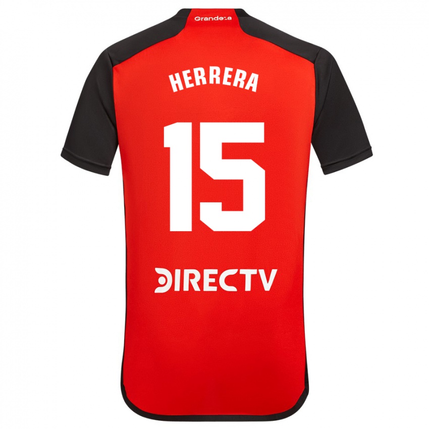 Mænd Andrés Herrera #15 Rød Sort Hvid Udebane Spillertrøjer 2024/25 Trøje T-Shirt