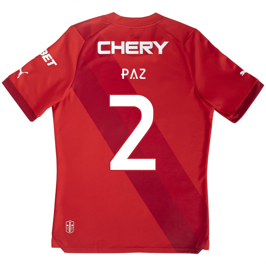 Mænd Nehuen Paz #2 Rød Hvid Udebane Spillertrøjer 2024/25 Trøje T-Shirt