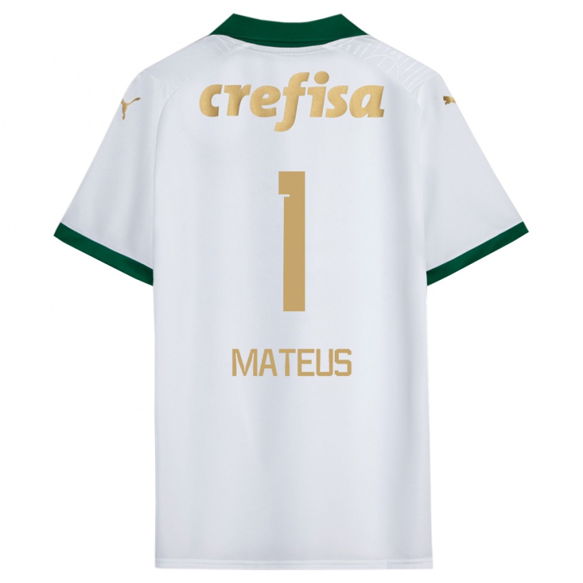 Mænd Mateus #1 Hvid Grøn Udebane Spillertrøjer 2024/25 Trøje T-Shirt