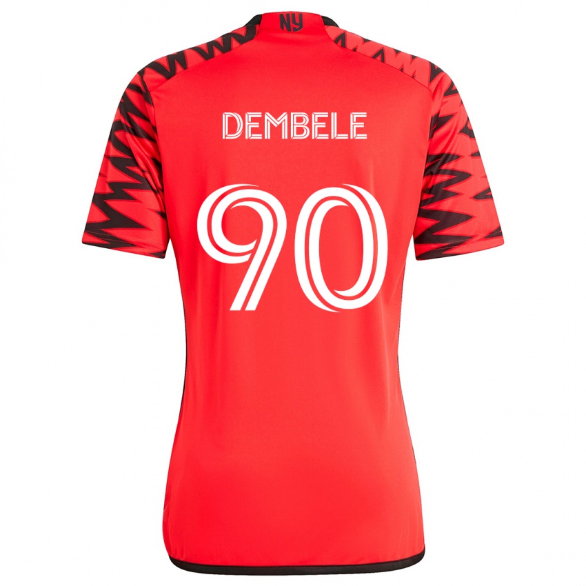 Kvinder Malick Dembele #90 Rød Sort Hvid Udebane Spillertrøjer 2024/25 Trøje T-Shirt