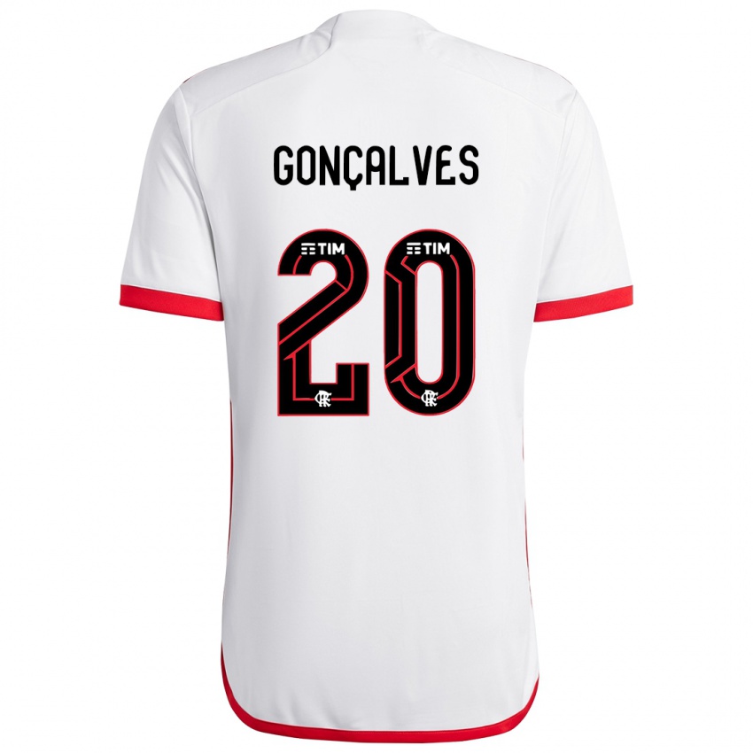 Kvinder Matheus Gonçalves #20 Hvid Rød Udebane Spillertrøjer 2024/25 Trøje T-Shirt