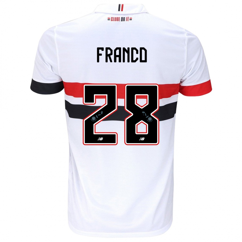 Børn Alan Franco #28 Hvid Rød Sort Hjemmebane Spillertrøjer 2024/25 Trøje T-Shirt