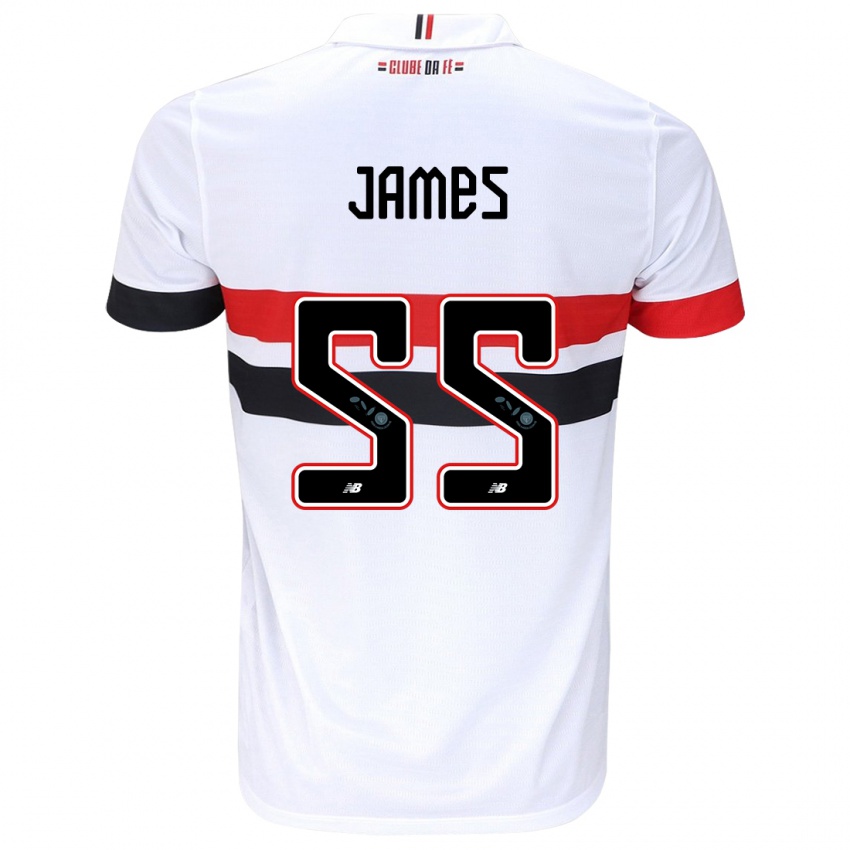 Børn James Rodríguez #55 Hvid Rød Sort Hjemmebane Spillertrøjer 2024/25 Trøje T-Shirt