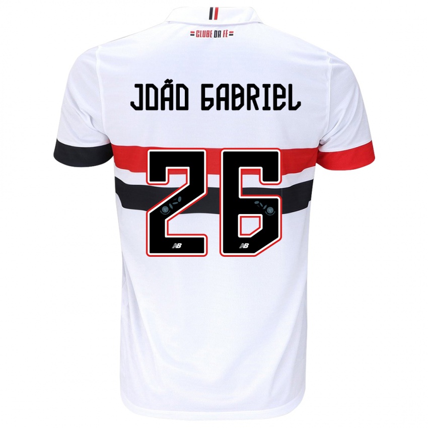 Børn João Gabriel #26 Hvid Rød Sort Hjemmebane Spillertrøjer 2024/25 Trøje T-Shirt