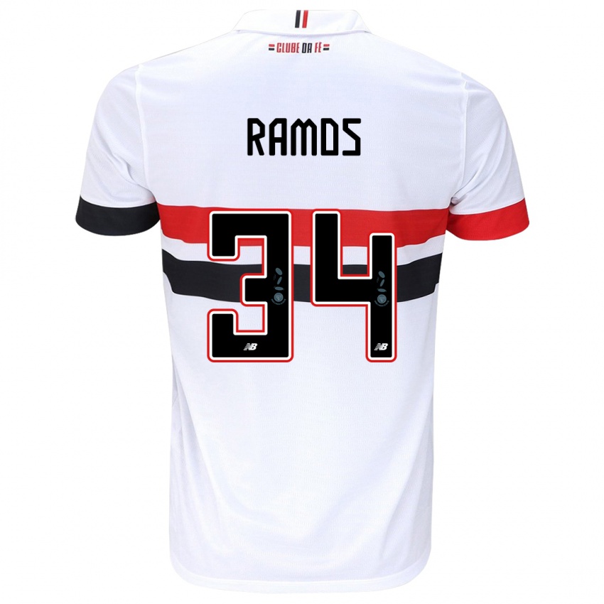 Børn Raí Ramos #34 Hvid Rød Sort Hjemmebane Spillertrøjer 2024/25 Trøje T-Shirt