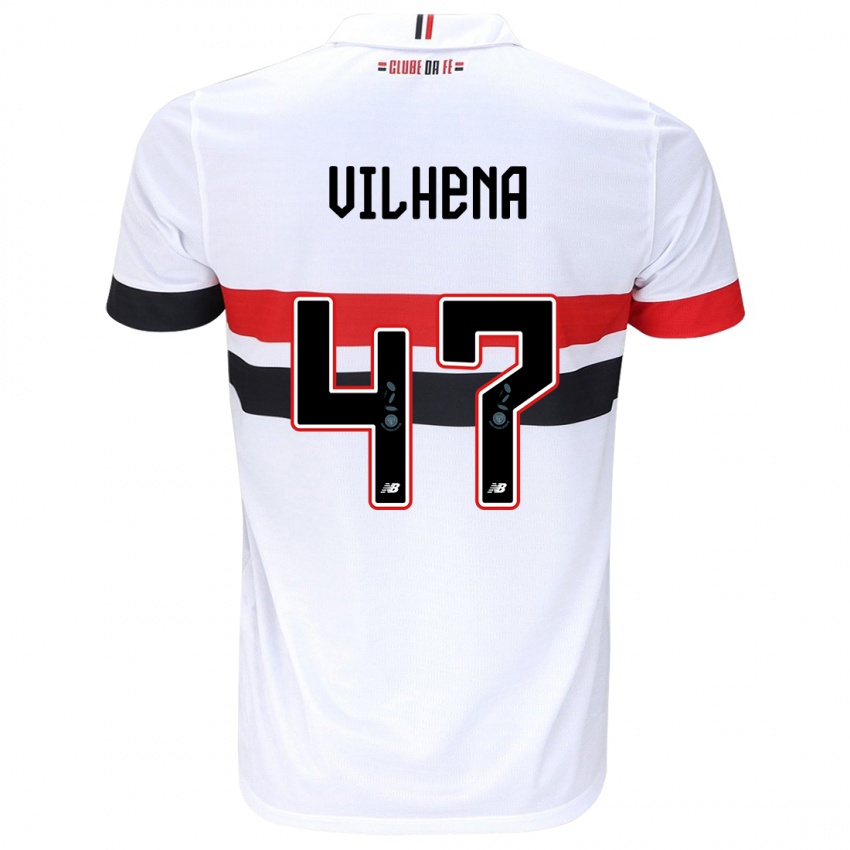 Børn Pedro Vilhena #47 Hvid Rød Sort Hjemmebane Spillertrøjer 2024/25 Trøje T-Shirt