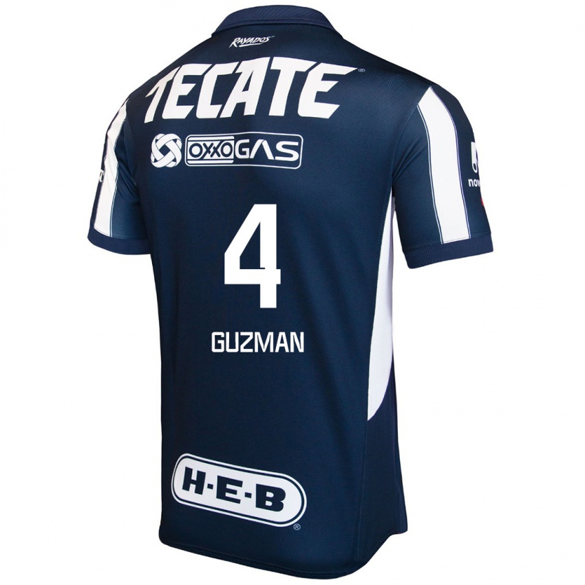 Børn Víctor Guzmán #4 Blå Rød Hvid Hjemmebane Spillertrøjer 2024/25 Trøje T-Shirt