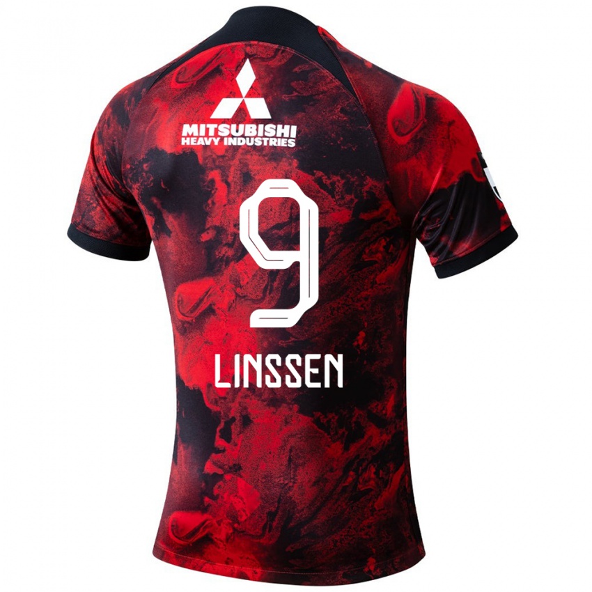 Børn Bryan Linssen #9 Rød Sort Hjemmebane Spillertrøjer 2024/25 Trøje T-Shirt