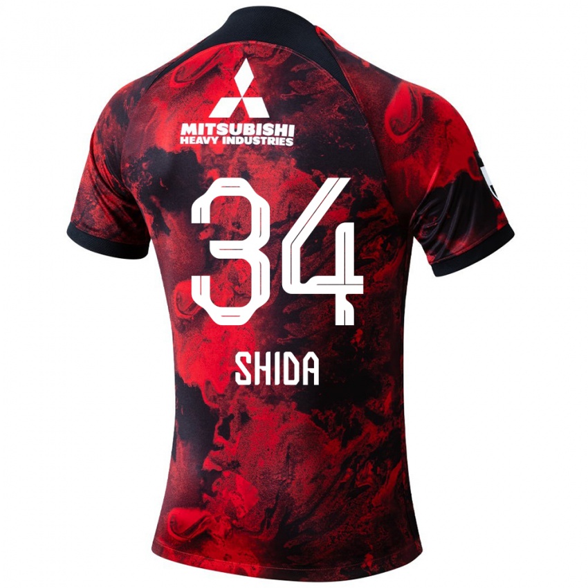 Børn Izuho Shida #34 Rød Sort Hjemmebane Spillertrøjer 2024/25 Trøje T-Shirt