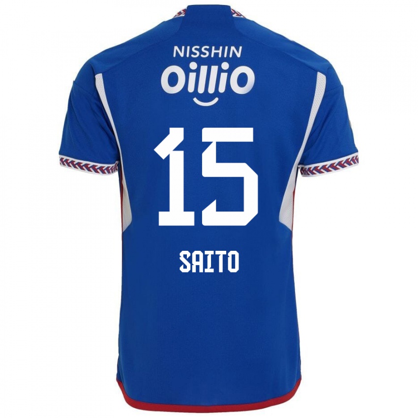 Børn Haru Saito #15 Blå Hvid Rød Hjemmebane Spillertrøjer 2024/25 Trøje T-Shirt