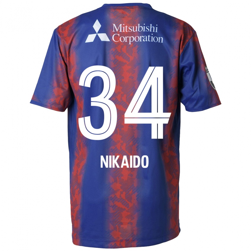 Børn Rintaro Nikaido #34 Blå Rød Hjemmebane Spillertrøjer 2024/25 Trøje T-Shirt