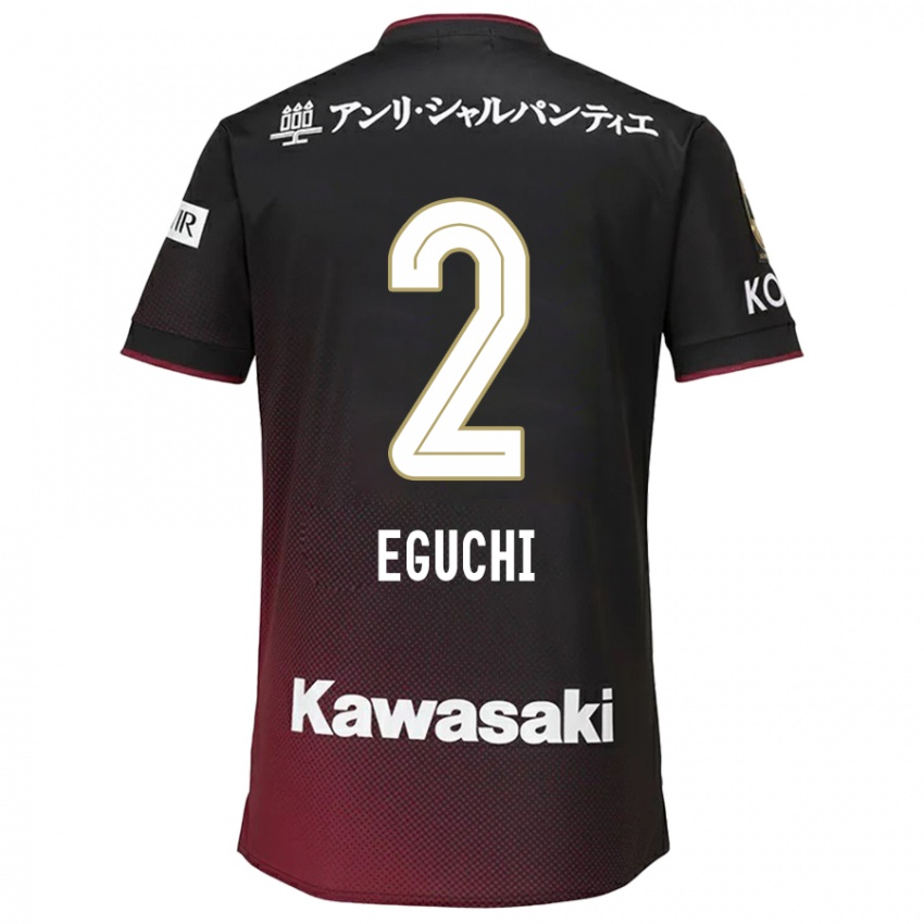 Børn Takuma Eguchi #2 Sort Rød Hjemmebane Spillertrøjer 2024/25 Trøje T-Shirt