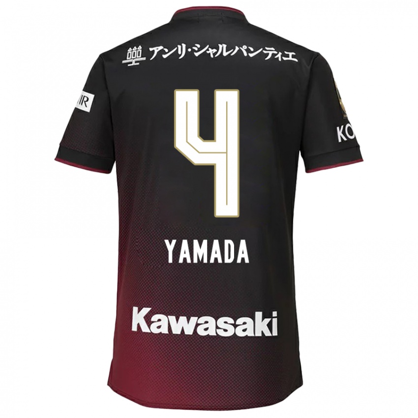 Børn Kaito Yamada #4 Sort Rød Hjemmebane Spillertrøjer 2024/25 Trøje T-Shirt